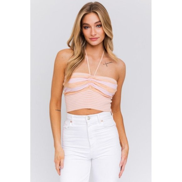 LE LIS HALTER NECK SWEATER CROP TOP PINK - Picture 11 of 11
